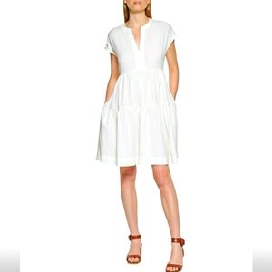 Calvin Klein Short Sleeve V-Neck Tiered Skirt A-Line Dress